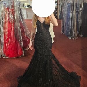 Ellie Wilde Black Lace Prom Dress